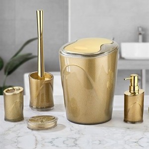 Favorim Akrilik 5 Parça Banyo Seti Simli Altın