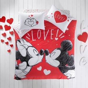 Taç Lisanslı Minnie Mickey Lovely Logo Tek Kişilik Nevresim Takımı